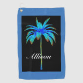 Palm Tree Tropical Colorful Blue Personalisiert Golfhandtuch (Vorderseite)