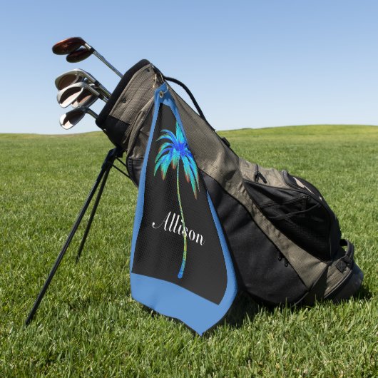 Palm Tree Tropical Colorful Blue Personalisiert Golfhandtuch (Gras)