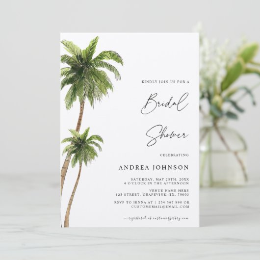 Palm Tree Tropical Destination Boho Brautparty Einladung (Stehend Vorderseite)