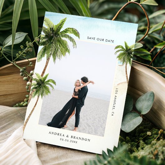 Palm Tree Tropical Destination Ocean Beach Hochzei Save The Date