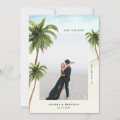 Palm Tree Tropical Destination Ocean Beach Hochzei Save The Date (Vorderseite)