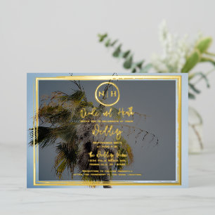 Palm Tree Tropical Elegantes Foto Hochzeit Gold Folieneinladung