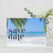 Palm Tree Tropical Foto Beach Hochzeit Save The Date (Stehend Vorderseite)