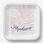 Palm Tree Tropical Individuelle Name Rosa Muster Pappteller (Vorderseite)