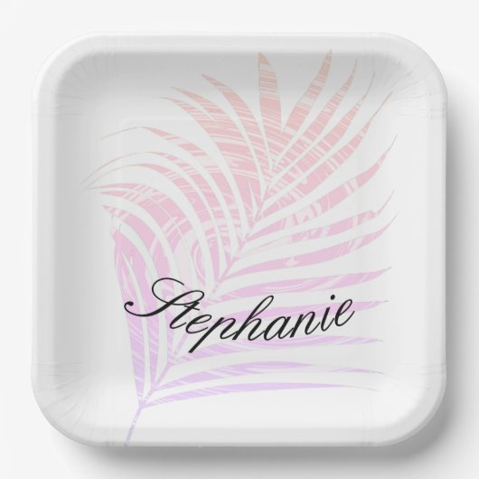 Palm Tree Tropical Individuelle Name Rosa Muster Pappteller (Vorderseite)