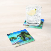 Palm Tree Tropical Island Beach Rechteckiger Pappuntersetzer (Vor Ort)