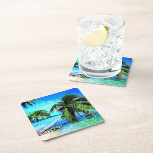 Palm Tree Tropical Island Beach Rechteckiger Pappuntersetzer (Vor Ort)