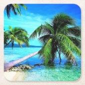 Palm Tree Tropical Island Beach Rechteckiger Pappuntersetzer (Vorderseite)
