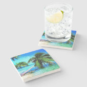 Palm Tree Tropical Island Beach Steinuntersetzer (Seitenansicht)