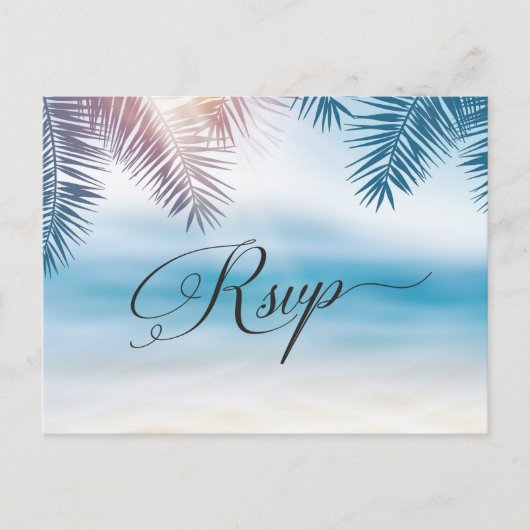 Palm Tree Tropical Island Beach Wedding RSVP Card Postkarte (Vorderseite)