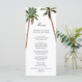 Palm Tree Tropical Island Minimal Beach Hochzeit Menükarte (Stehend Vorderseite)