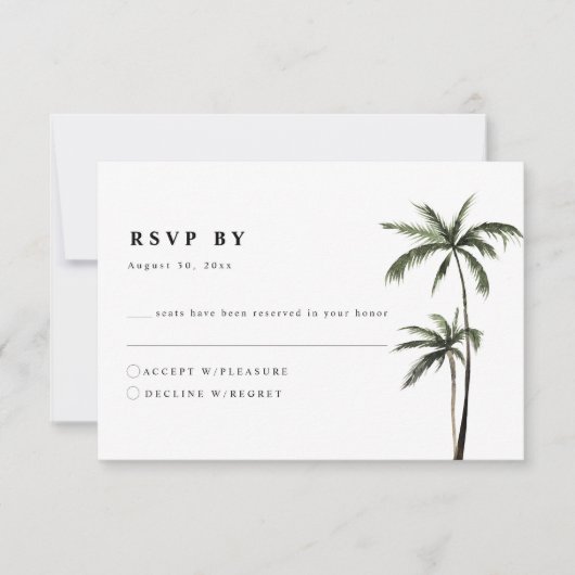 Palm Tree Tropical Island Minimal Beach Hochzeit RSVP Karte (Vorderseite)