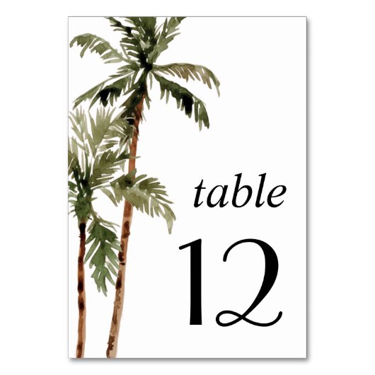 Palm Tree Tropical Island Minimal Beach Hochzeit Tischnummer (Vorderseite)