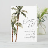 Palm Tree Tropical Island Minimal Beach Rett The D Save The Date (Stehend Vorderseite)