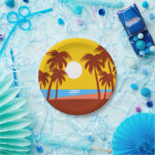 Palm Tree Tropical Island Sunset Pappteller (Party)
