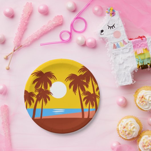 Palm Tree Tropical Island Sunset Pappteller (Party)