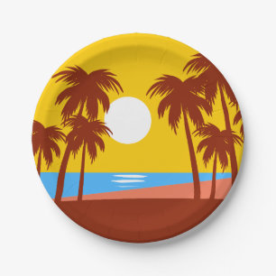 Palm Tree Tropical Island Sunset Pappteller
