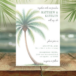 Palm Tree Tropical Island Watercolor Green Wedding Einladung