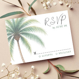 Palm Tree Tropical Island Watercolor Green Wedding RSVP Karte