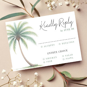 Palm Tree Tropical Island Watercolor Green Wedding RSVP Karte