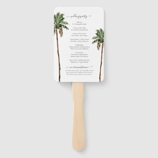 Palm Tree Tropical Minimal Beach Hochzeitsprogramm Fächer (Rückseite)