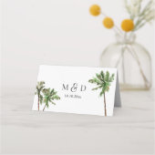 Palm Tree Tropical Minimal Green Wedding Platzkarte (Rückseite)