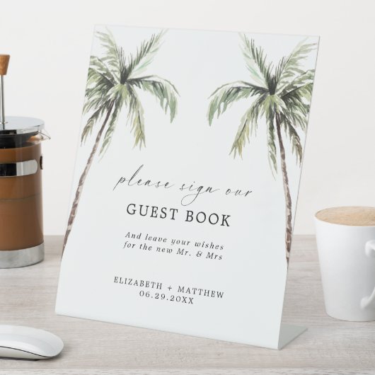 Palm Tree Tropical | Minimal Wedding Guest Book Sockelschild (In Situ)