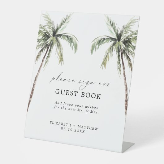 Palm Tree Tropical | Minimal Wedding Guest Book Sockelschild (Vorderseite)