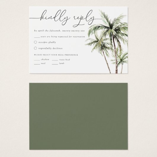 Palm Tree Tropical | Minimal Wedding RSVP Antwort (Vorne & Hinten)