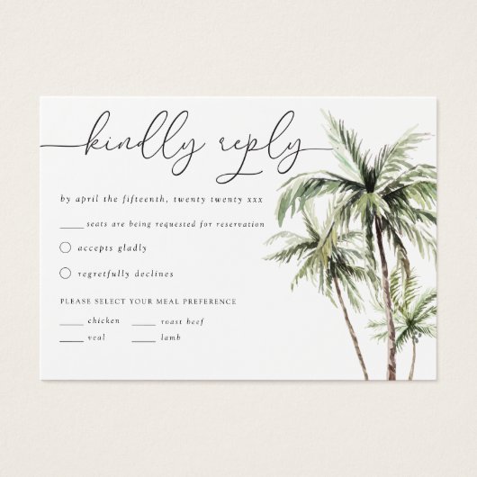 Palm Tree Tropical | Minimal Wedding RSVP Antwort (Vorderseite)