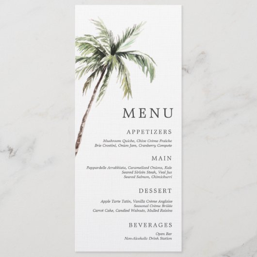 Palm Tree Tropical | Minimal Wedding Serif Menu Einladung (Vorderseite)