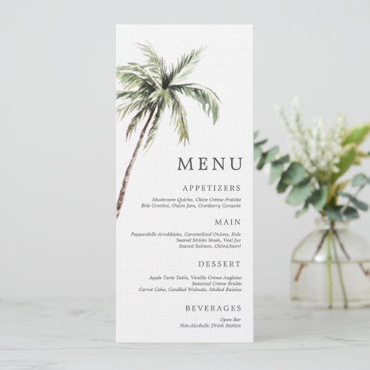 Palm Tree Tropical | Minimal Wedding Serif Menu Einladung (Stehend Vorderseite)