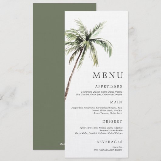 Palm Tree Tropical | Minimal Wedding Serif Menu Einladung (Vorne/Hinten)