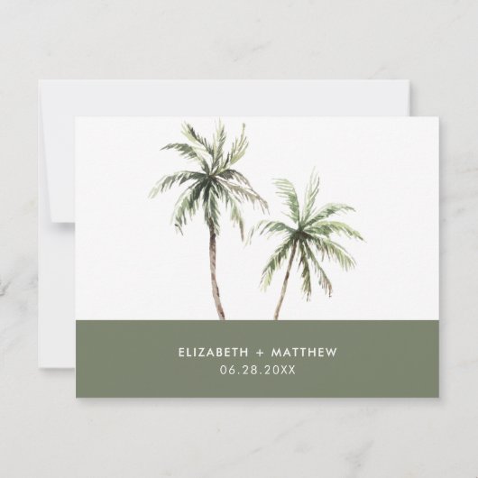 Palm Tree Tropical | Minimale Details zur Hochzeit Mitteilungskarte (Rückseite)