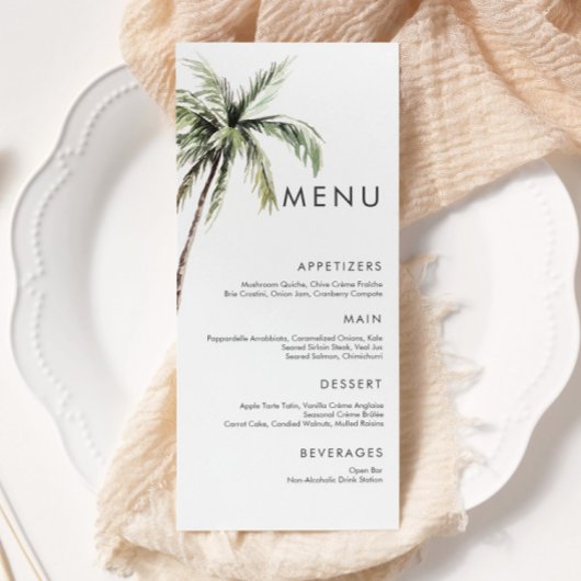 Palm Tree Tropical | Minimale Hochzeit Menükarte