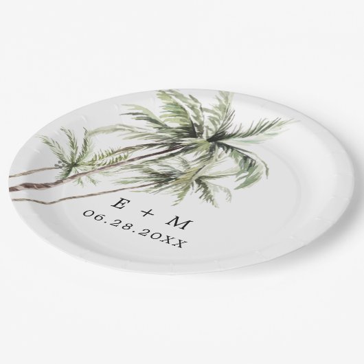 Palm Tree Tropical | Minimale Hochzeit Pappteller (Schrägansicht)