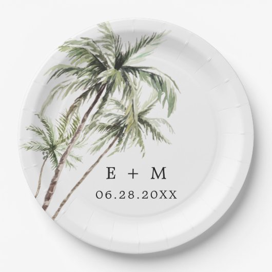 Palm Tree Tropical | Minimale Hochzeit Pappteller (Vorderseite)