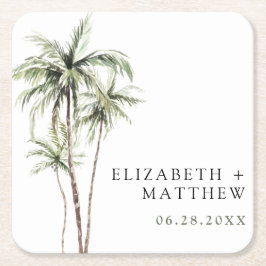 Palm Tree Tropical | Minimale Hochzeit Rechteckiger Pappuntersetzer