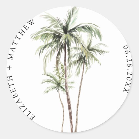 Palm Tree Tropical | Minimale Hochzeit Runder Aufkleber (Vorderseite)