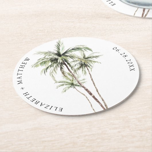 Palm Tree Tropical | Minimale Hochzeit Runder Pappuntersetzer (Angewinkelt)