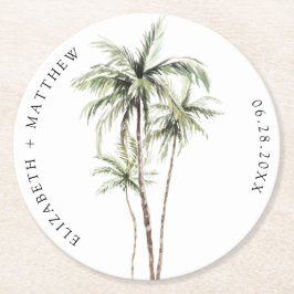 Palm Tree Tropical | Minimale Hochzeit Runder Pappuntersetzer