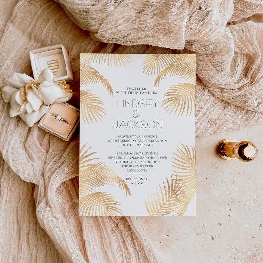 Palm Tree Tropical Minimalistisch Beach Wedding Go Folieneinladung