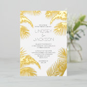Palm Tree Tropical Minimalistisch Beach Wedding Go Folieneinladung (Stehend vorne)