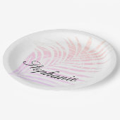 Palm Tree Tropical Pink Patterns Individuelle Name Pappteller (Schrägansicht)