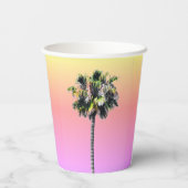 Palm Tree Tropical Pink Yellow Ombre Papiertasse Pappbecher (Rückseite)