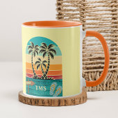 Palm Tree Tropical Retro Sunset FlipFlops Monogram Tasse