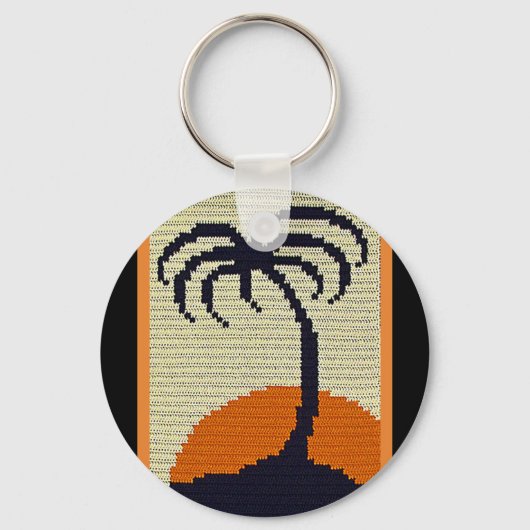 Palm Tree Tropical Sun Black Orange Crochet Print Schlüsselanhänger (Vorderseite)