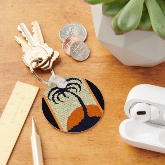 Palm Tree Tropical Sun Black Orange Crochet Print Schlüsselanhänger (Schreibtisch)