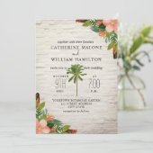 Palm Tree Tropical White Brick Wedding Einladung (Stehend Vorderseite)