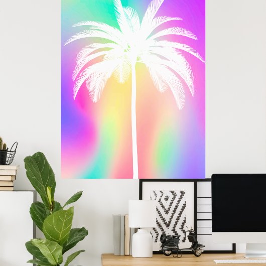 Palm Tree Tropical White Colorful Summer Poster (Heimbüro)